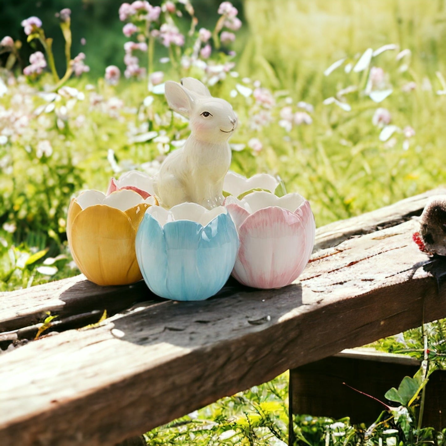 Pastel Easter Tidbit Dish Dolomite Bunny Or Bird 7in Spring Table Decor