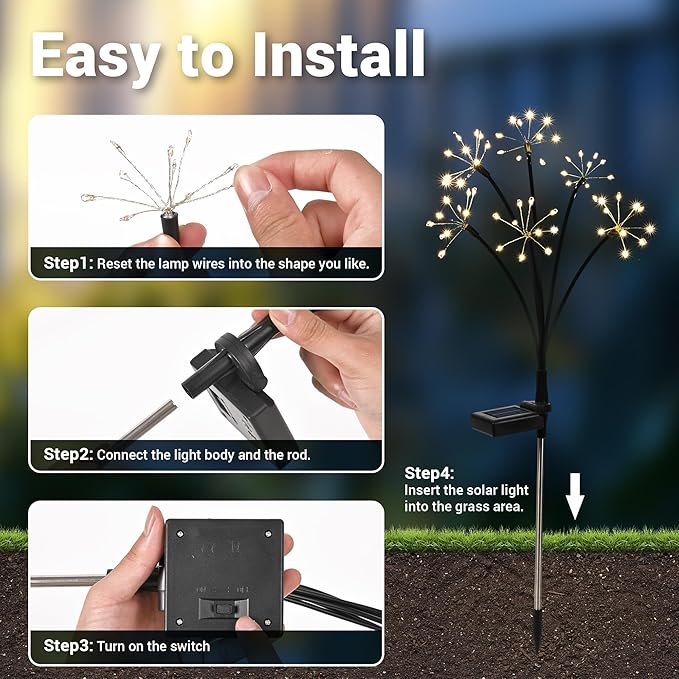 Solar Garden Decor Lights Outdoor, Solar Powered Lights Waterproof for Yard Patio Porch Flowerbed, Fairy Gardening Supplies Gifts Firwork(8 Pack Warm White)