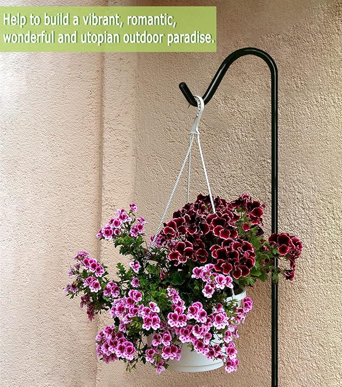 Garbuildman 60 Inch Tall Shepherd Hooks with 5-Forked Base, Adjustable Heavy Duty Bird Feeder Pole Stand Hanger for Outdoor, Shiny Black, 1 Pack