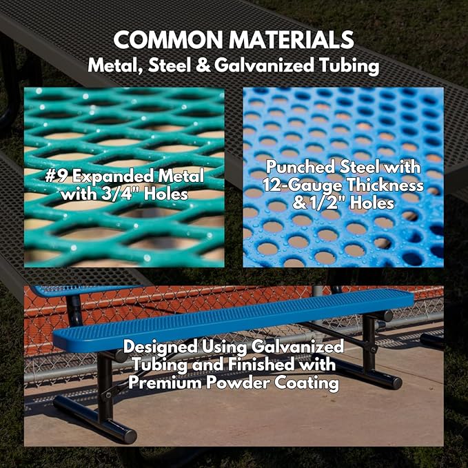 Coated Outdoor Furniture Heavy-Duty Outdoor Bench Thermoplastic Coated, Expanded Metal, Commercial-Grade Seating, Made in America (Surface Without Back, 8 Ft, Light Blue)