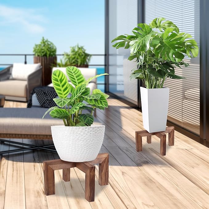 Plant Stand, Indoor/Outdoor Wood Plant Holder, Single Flower Pot Stand, Sturdy Planter Stand, Fit 5-15 Inch Pots