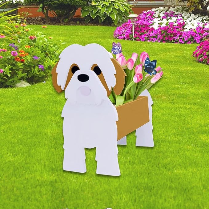 Brown Shih Tzu Dog Planter Plant Pots,Cute Garden Dog Flower Planter,Dog Planters Birthday Gifts for Women,Office,Indoor/Outdoor Decor（9.45in*8.98 * 13.5in）