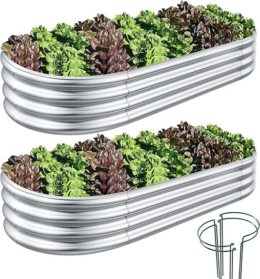 Galvanized Raised Garden Bed, Raised Garden Boxes, 2 Pcs 6×3×1ft Outdoor Galvanized Planter Box, Garden Stock Tank Outdoor with Metal Plant Stakes, Garden Beds for Vegetables Planting