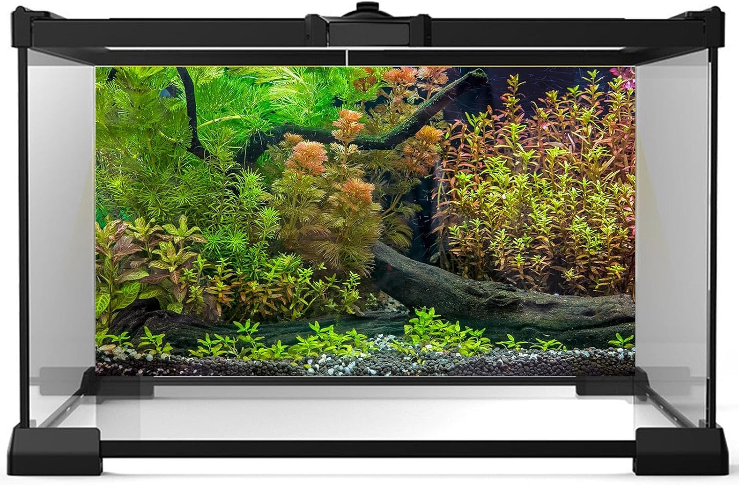 Aquarium Backdrop Underwater Grass Leaves with Pebbles Exquisite Aquarium Background Vivid Green Aquatic Plant Stone River Bed Fish Dead Wood Fresh Leaves Tank Background Decors Vinyl 24x12in
