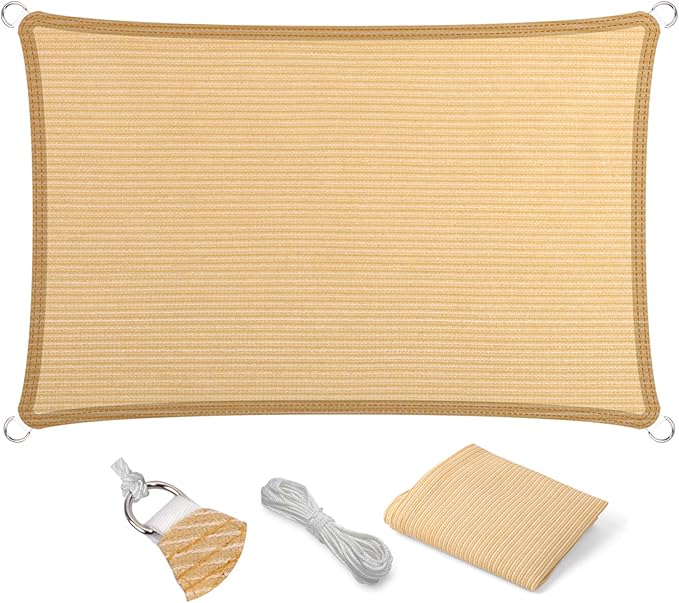 Eden's Decor Straight Flat-Edged Sun Shade Sail Rectangular 10' x 15' Beige UV-Blocking Outdoor Canopy Fabric Cloth Awning for Pergola Patio Garden Backyard Custom Size