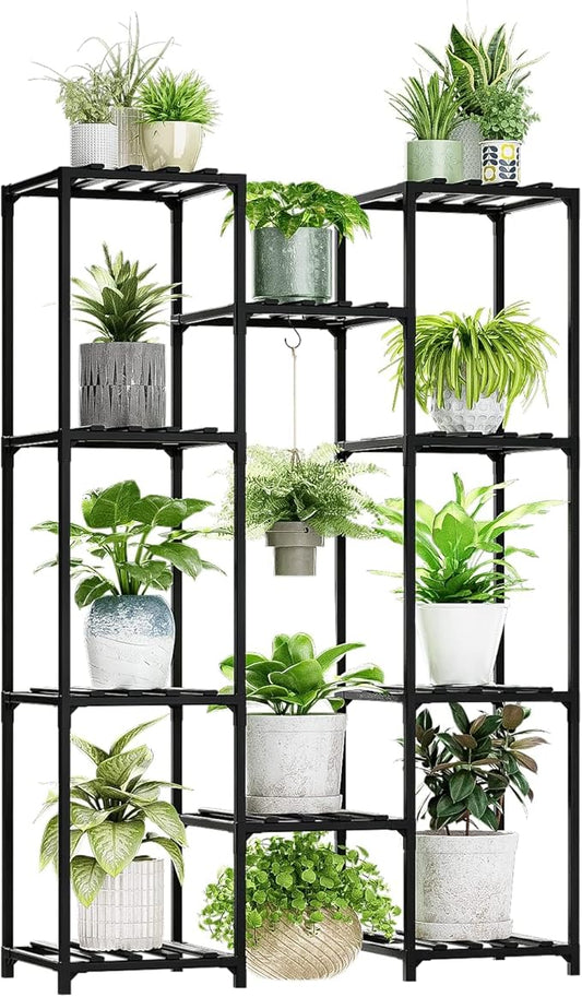 Bamworld Black Plant Stand Indoor Bamboo Hanging Plants Shelf for Multiple Plants Tall Large Holder for Living Room, Patio, Balcony, Garden