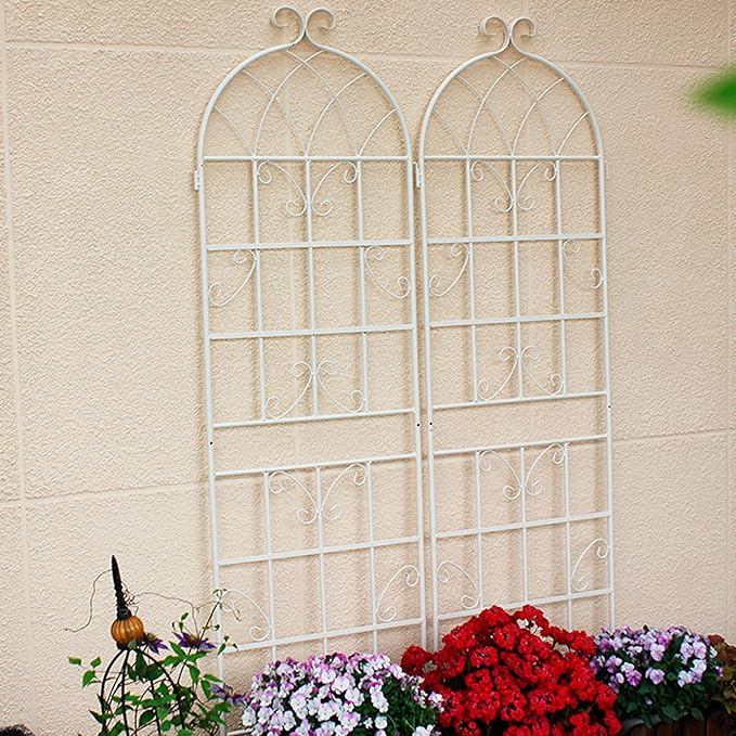 Metal Garden Trellis Rustproof Trellis for Climbing Plants Outdoor Flower Support Butterfly Deco (Cream White-2 Pack, 71"x19.7")