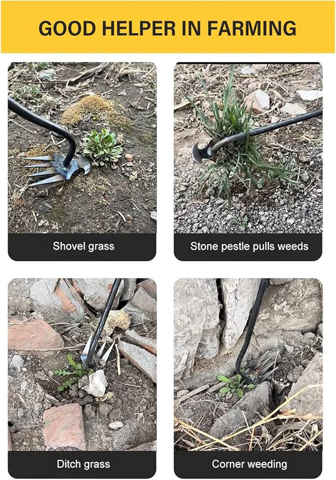 Amposei Weeding Artifact Uprooting Weeding Tool, Multifunctional Weeder, Hand Weeder Tool, Stand Up Weed Puller Tool with Handle for Garden Yard Farm Weed Removal (11in+20in, Metal)