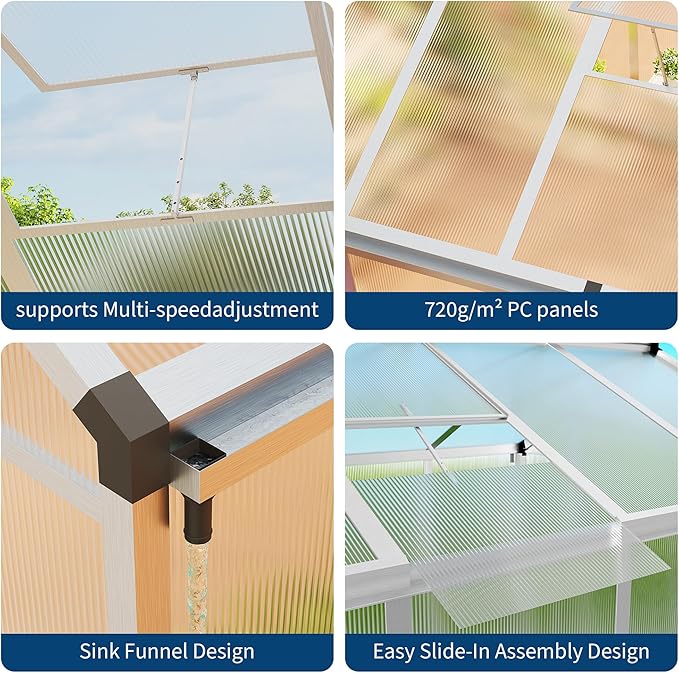 6 x 6 FT Greenhouse, Greenhouses for Outside, Polycarbonate Greenhouse with Aluminum Frame, Lockable Door and Ajustable Roof Vent for Backyard, Green Houses for Outside Garden Backyard, Patio