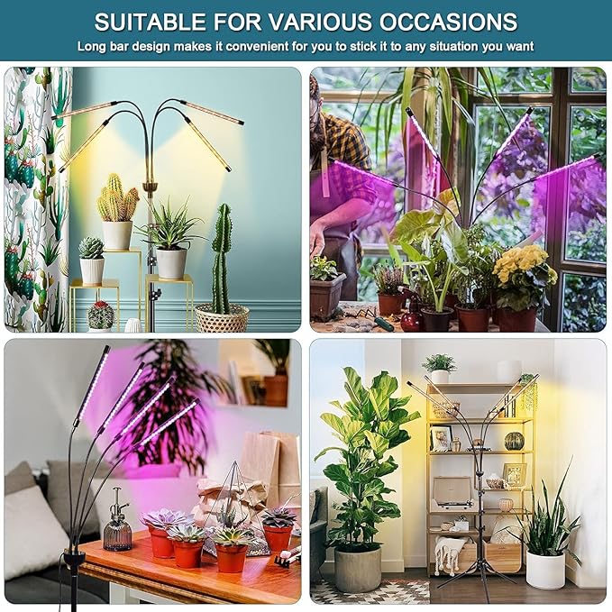 LED Grow Lights for Indoor Plants with 15-60 inches Adjustable Tripod Stand Plant Light with 4/8/12H Timer with Remote Control…