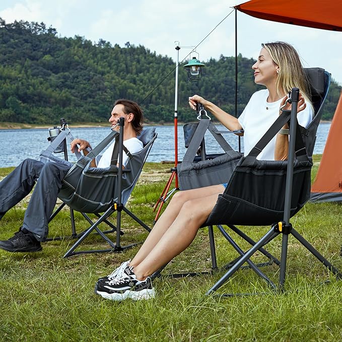 TIMBER RIDGE Hammock Camping Chair with Adjustable Backrest, Heavy Duty Folding Hammock Chair Supports 300lbs, Portable Hammock Chair for Camping, Travelling and Patio, Tan