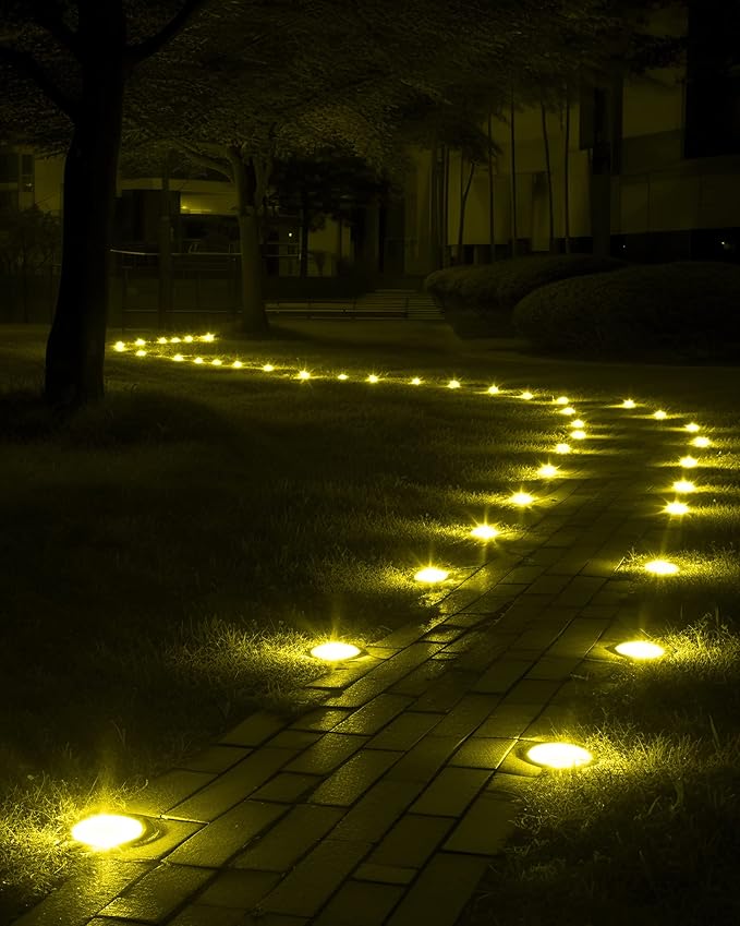 Biling Solar Ground Lights Outdoor 8 Packs, Bright 12 LEDs Solar Lights Outdoor Waterproof, Flat Landscape Lights Solar Powered for Yard Walkway Garden Driveway (Warm White)