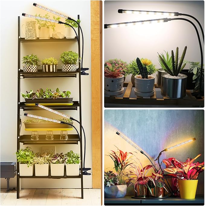 Grow Lights for Indoor Plants, 4 Heads Full Spectrum LED Plant Lamps with Clips and 10 Feet Cables for Seeding Growing(2 Pack)