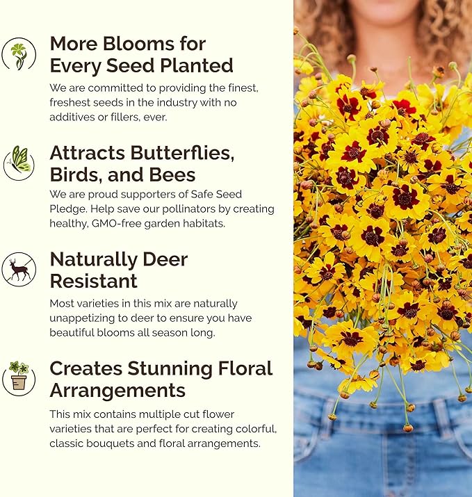 Eden Brothers Country Garden Flower Mixed Seeds for Planting, 5 lb, 2,400,000+ Seeds with Scarlet Flax, Cosmos Sensation | Attracts Pollinators, Plant in Spring or Fall, Zones 3, 4, 5, 6, 7, 8, 9, 10