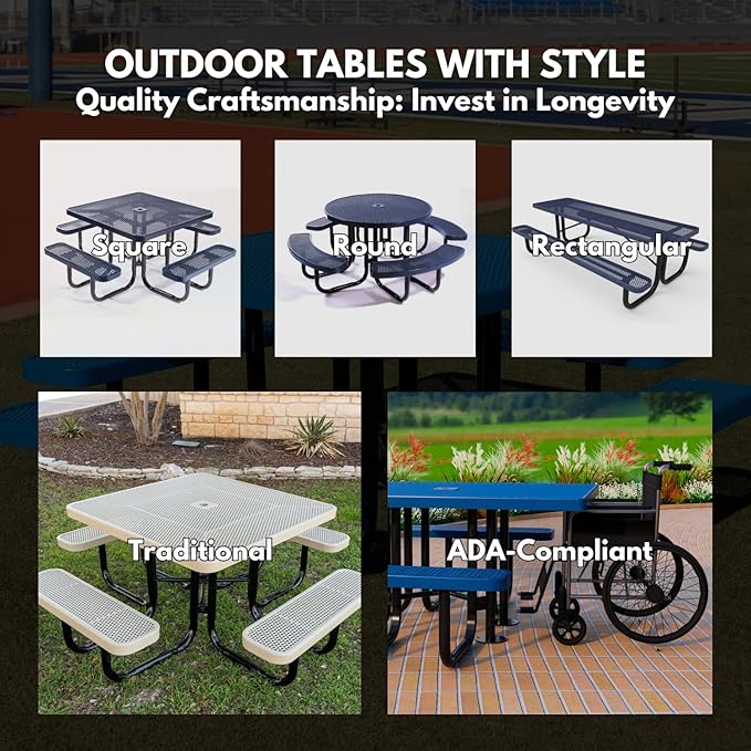 Coated Outdoor Furniture Heavy-Duty Portable Outdoor Picnic Table, Thermoplastic Coated Expanded Metal Commercial-Grade Patio Dining Furniture Made in America (8ft Rectangular, Brown)