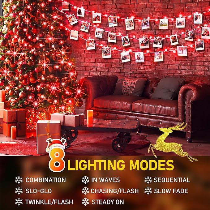 KNONEW 600ft 1500 LED String Lights Outdoor Christmas Lights 8 Modes & Timer Fairy Light Plug in Waterproof LED String Lights for Xmas Yard Tree Wedding Party Holiday Decorations (Red)