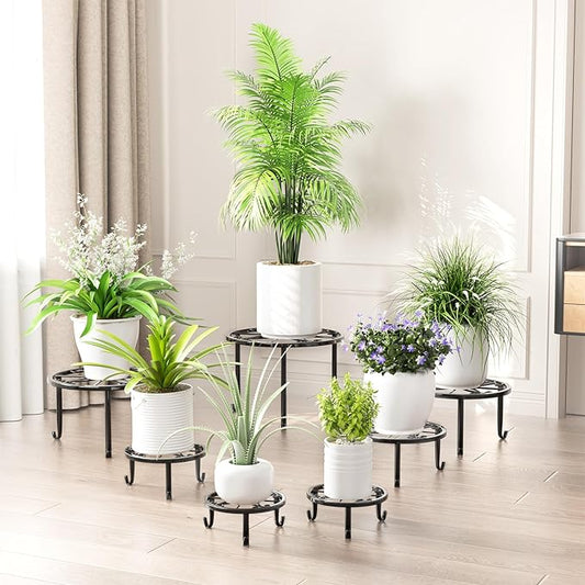 ZUIYIN 7 Pack Metal Plant Stands for Outdoor Indoor, Anti-Rust Iron Flower Pot Stands Outdoor Plant Stands, Indoor Floor Plant Holder Heavy Duty Plant Shelf for Patio, Home Garden Decor Racks(Black)