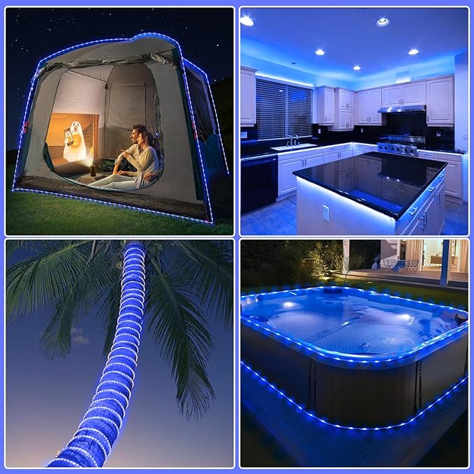 Rope Lights for Outside, 164FT 500 LED String Lights Outdoor with Waterproof 8 Modes, Flexible Plug in Twinkle Fairy Light for Indoor Bedroom Garden Pool Tree Wedding Decorations, Blue
