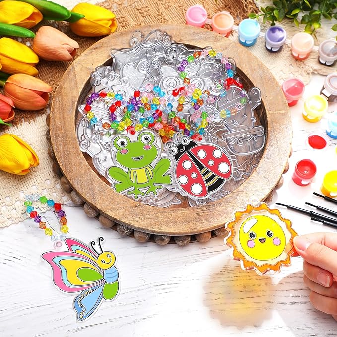 30 Sets Suncatchers Window Art Kits, DIY Sun Catchers Bulk Crafts Paint Your Own Window Ornaments for Boys Girls Classroom Home Party Birthday Activity Decor (Vibrant Style)