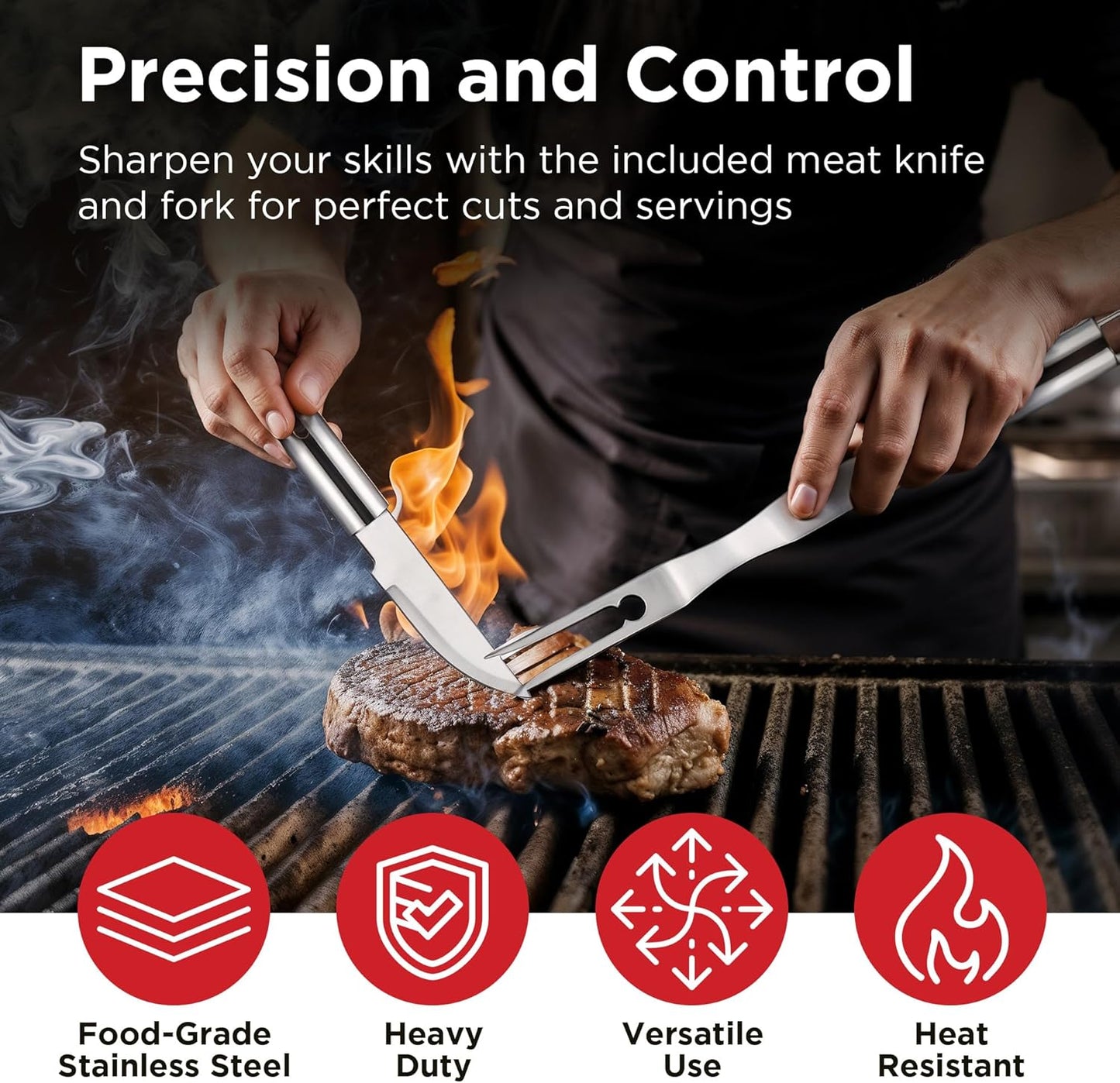 Kaluns Grilling Accessories, Dad Gifts for Christmas Grilling Gifts, Heavy Duty Stainless Steel Grill Set BBQ Grill Accessories for Outdoor Grill with Aluminum Case and Apron, Best Gifts for Men Dad