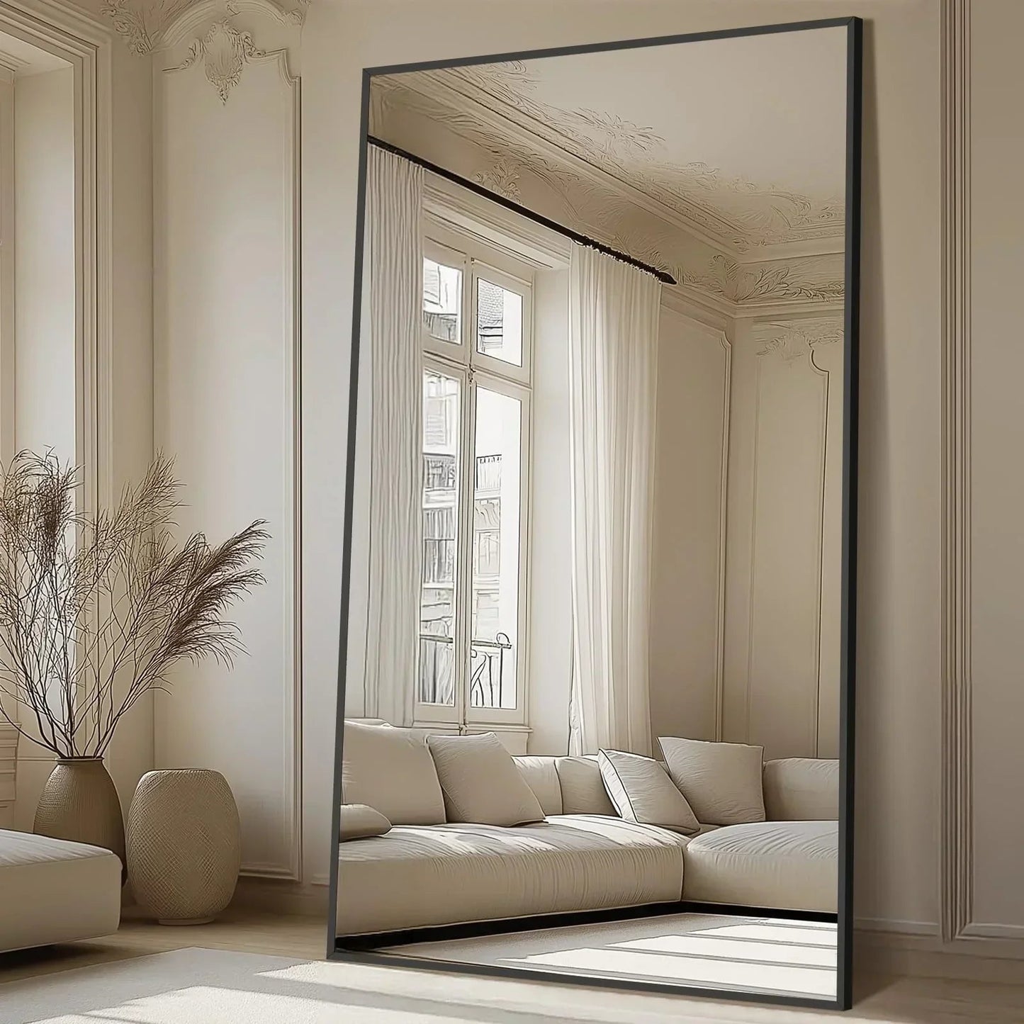 MELOMOIR Oversized Floor Mirror Freestanding, Full Length Mirror for Bedroom Living Room Dressing Room Gym Yoga Hair Salon, Gold Arched Mirror Full Length with Shatterproof Tempered Glass