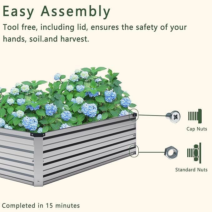 MGNO 2pcs 10x3x1FT Galvanized Raised Garden Bed-Outdoor Planter Box for Vegetables-Metal Garden Bed,Rectangle Planting Box for Herb,Flower