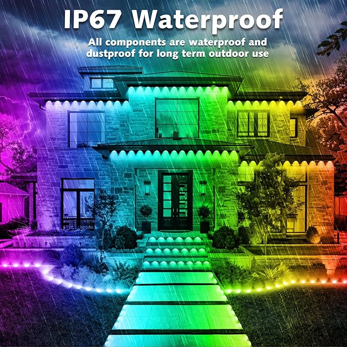 400FT Permanent Outdoor RGB Lights,IP67 Waterproof Smart LED Eaves Lights with App/Remote Control,for Christmas and All Holiday Decor,Daily and Accent Lighting,House Roof and Garden Lighting