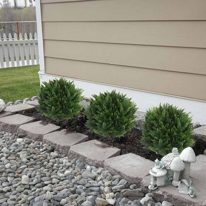 22''T Artificial Cedar Topiary Ball Tree 2 Pack, Outdoors Artificial Shrubs Faux Plants Uv Rated Perfect for Outdoor, Indoor - Easy to Install.