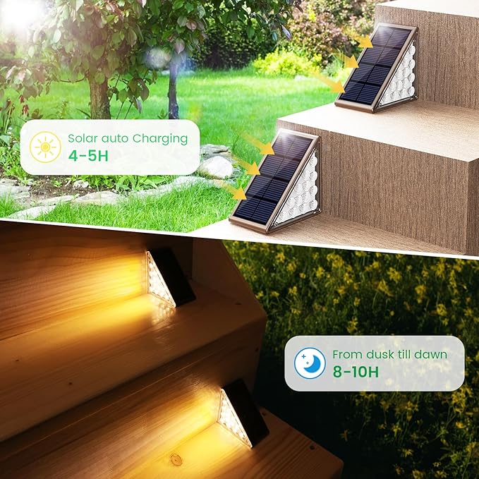 Solar Step Lights for Outside,8pack Solar Stair Lights Outdoor Waterproof IP67,Outdoor Deck Step Lights,Solar Outdoor Lights for Staircase,Patio,Front Step(Warm Brown)
