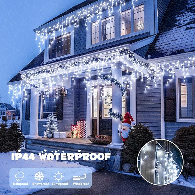 JMEXSUSS 400 LED White Icicle Lights for Outside, 38.8ft Connectable Icicle Christmas Lights Outdoor Indoor Plug in, Connectable String Light for House Patio Party Room Holiday Wedding Decorations