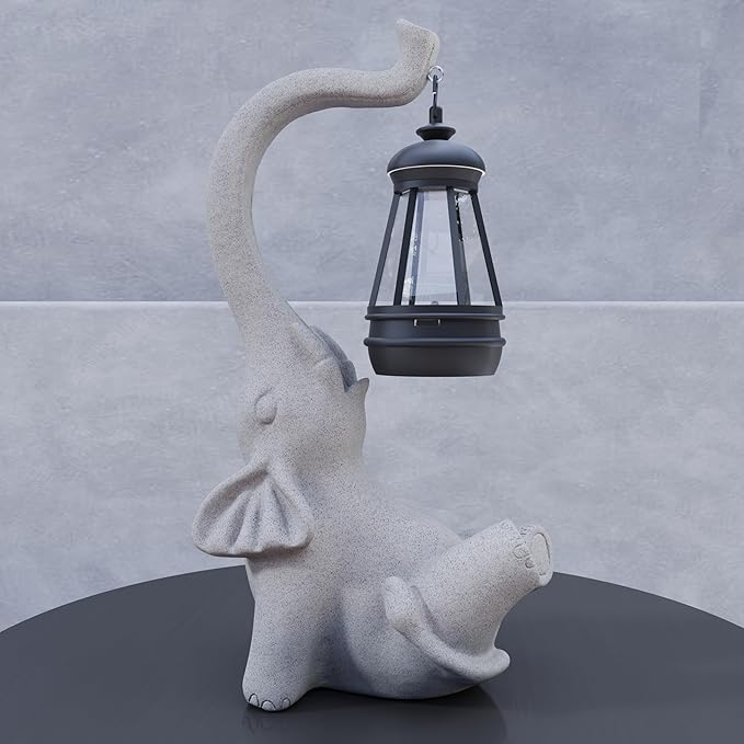 Solar Powered Outdoor Figurine Lights, 10 Inch Waterproof Animal Elephant Statue Light, Suitable for Decorations for Patio, Balcony, Lawn, Courtyard, Etc.(Face Upward)