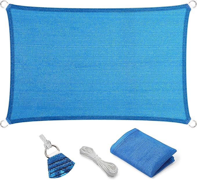 Eden's Decor Straight Flat-Edged Sun Shade Sail Rectangular 9' x 15' Blue UV-Blocking Outdoor Canopy Fabric Cloth Awning for Pergola Patio Garden Backyard Custom Size