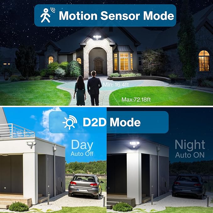 Olafus 100W LED Security Light Motion Sensor Outdoor Light, 2 Pack Motion Flood Light Dusk to Dawn, 9000LM Super Bright 6500K Exterior Motion Detector Floodlight for Garage Yard Porch Eave IP65, White