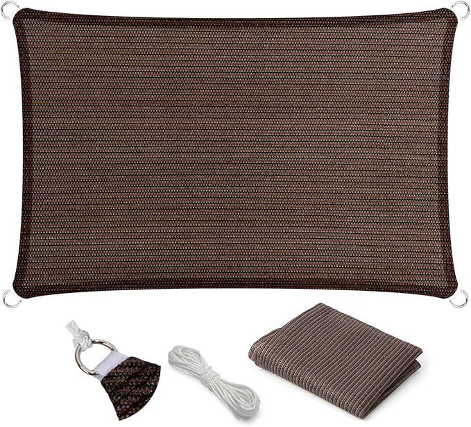 Eden's Decor Straight Flat-Edged Sun Shade Sail Rectangular 12' x 20' Brown UV-Blocking Outdoor Canopy Fabric Cloth Awning for Pergola Patio Garden Backyard Custom Size