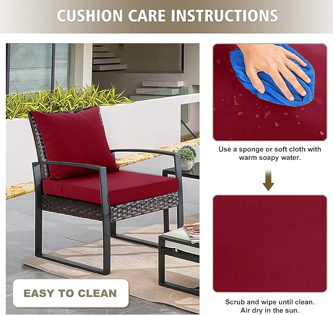 Outdoor Cushions for Patio Furniture, Waterproof Outdoor Chair Cushion w/Fade-Resistant, Removable & Machine-Washable Cover, 22x22 Inch, Deep Seat Sofa/Couch Pad Replacement – Set of 1/2/4, Burgundy
