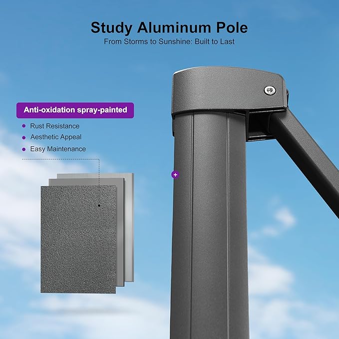 PURPLE LEAF 10 FT Cantilever Patio Umbrella Outdoor Aluminum Offset Square Umbrella with 3 Years Fade Resistance Recycled Fabric and 360-degree Rotation for Deck Pool Garden, Sand Dune