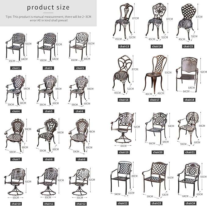 Outdoor Dining Chair Cast Aluminum Patio Chairs Set of 2 All-Weather Patio Dining Chair with Adjustable Feet for Backyard Garden (Crown Chair)