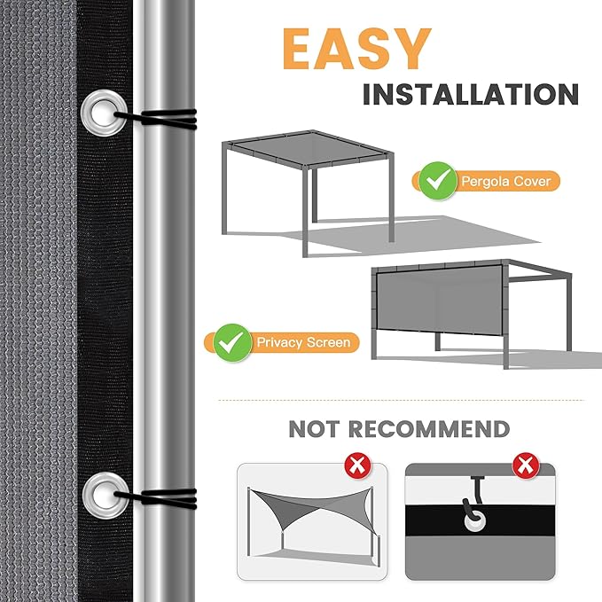 VICLLAX Shade Fabric Sun Shade Cloth with Every 2 FT Grommets for Patio Garden Pergola Cover Canopy 18x19 FT, Grey