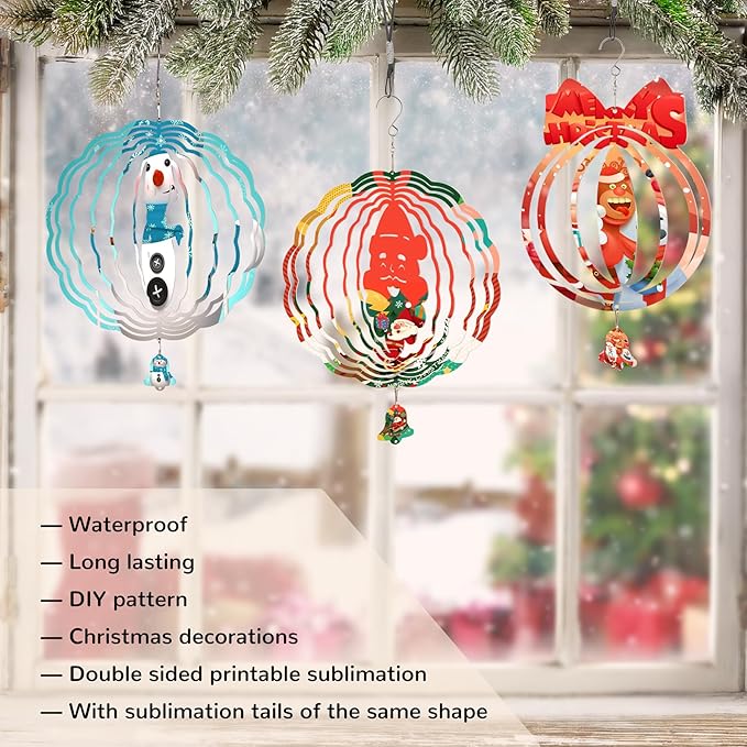 Sublimation Wind Spinner Blanks, 8 Pack 10 Inch 3D Aluminum Metal Hanging Wind Spinner Bulk for Garden Yard Outdoor, Window Porch Decoration for Heat Press Transfer DIY