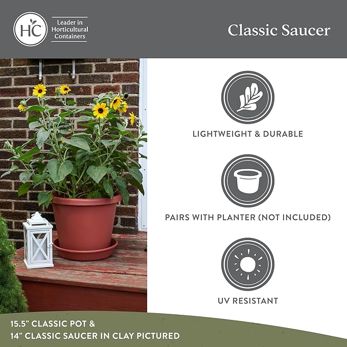 The HC Companies Flower Pot Saucers - Plastic Plant Saucer for Outdoors & Indoors - Traditional Design Plant Pot Trays for Water Drainage - Durable & Stylish Round Plant Tray (8-inch Sandstone)