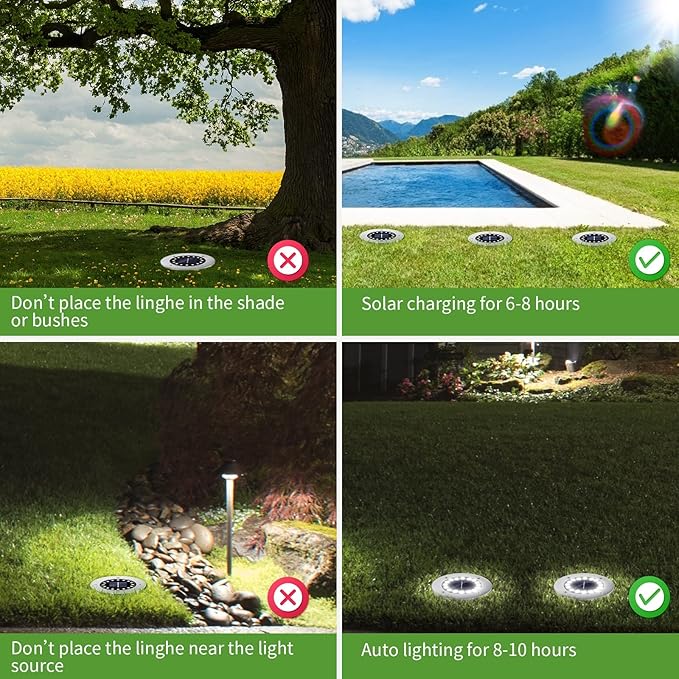 NFESOLAR Solar Lights Outdoor with 16 LEDs, Bright Solar Ground Lights Outdoor Waterproof Solar Pathway Lights for Yard Garden Lawn Walkway Driveway (White 8 Pack)