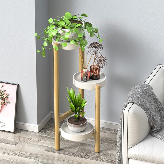 Wisuce Bamboo Plant Stands Indoor, 3 Tier Plant Stand Tall Corner Plant Stand Holder & Plant Display Rack for Outdoor Garden Indoor Home (3 Tier -1)