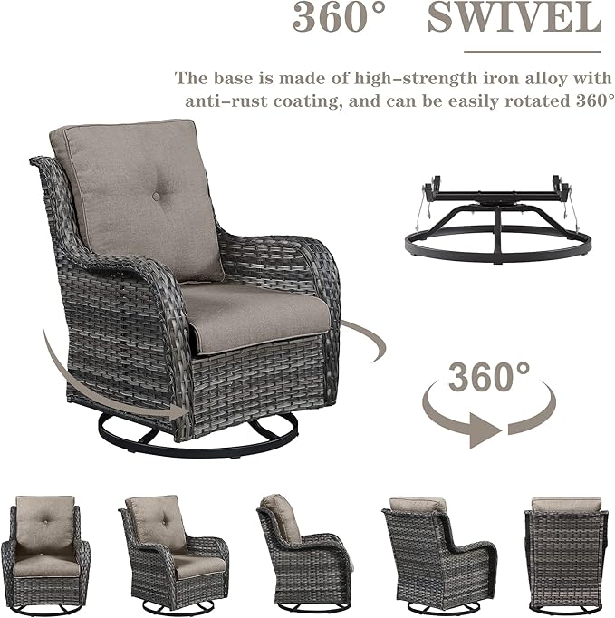 Outdoor Swivel Rcoker Patio Chairs - Outdoor Swivel Patio Chairs Set of 2 Wicker Chair Patio Furniture Sets with Covered Cushion for Porch Deck Balcony Garden, Gray