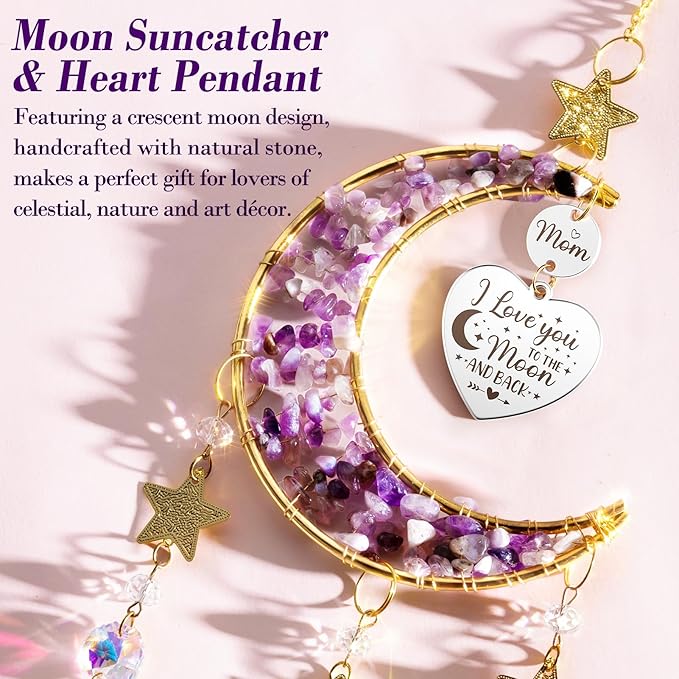 Best Mom Gifts for Mom from Daughter Son Kids, Mom Birthday Gifts for Mother-in-Law Mom, Moon Crystal Suncatcher for Window Hanging New Mom Gifts for Women Wife