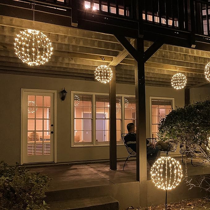 Lightshare 16IN 128LED Light Ball Yard Decoration Pathway Lights Sphere Light with Fold Flat Metal Frame Indoor Outdoor Waterproof Garden Lights, Plug in
