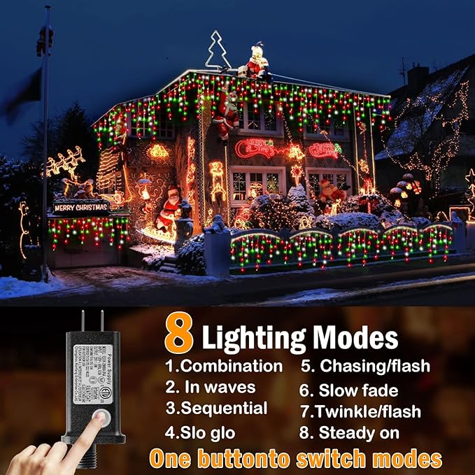 Hezbjiti Christmas Lights Decorations Outdoor, 1600LED 164FT Ice Fairy Lights 8 Modes 320 Drops Fairy String Lights for Christmas Decor Eaves Party Yard Garden