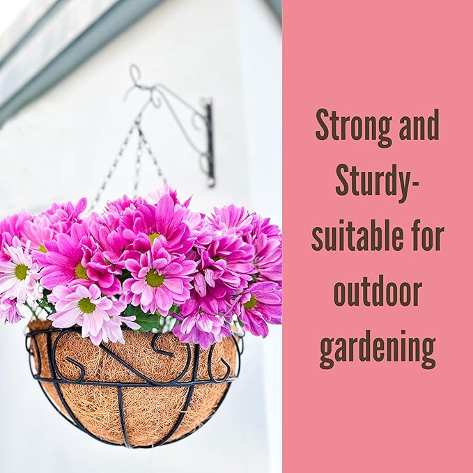 LaLaGreen Hanging Planter for Outdoor Plants (6 Pack, 16 Inch) Hanging Baskets with Coco Liner, Metal Wire Flower Basket Pots with Hook Hanger Balcony Porch Farmhouse Country Style Garden Decor