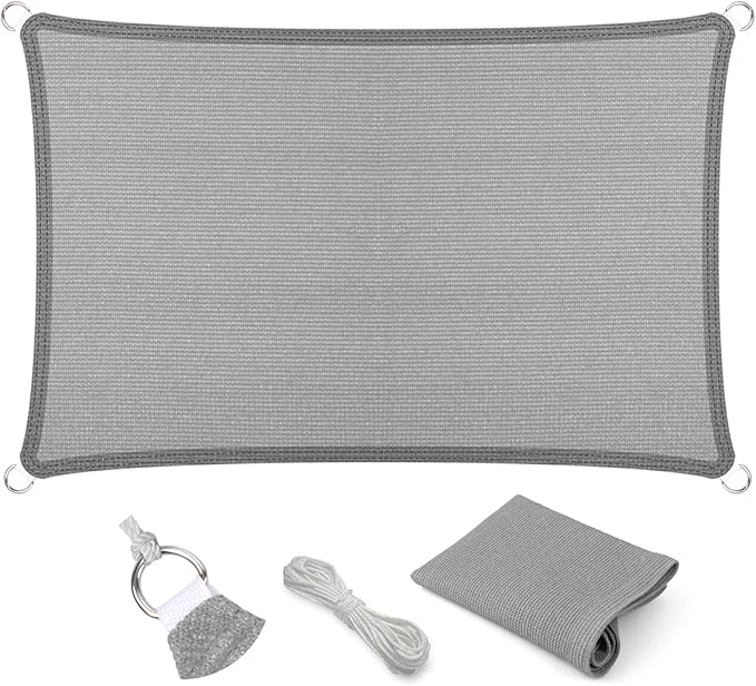 Eden's Decor Straight Flat-Edged Sun Shade Sail Rectangular 4' x 16' Grey UV-Blocking Outdoor Canopy Fabric Cloth Awning for Pergola Patio Garden Backyard Custom Size
