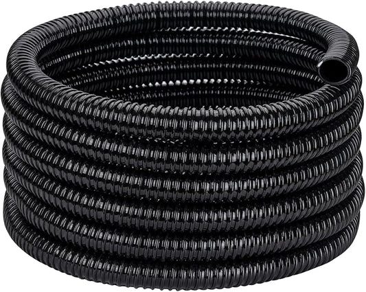 Pond Tubing ID 1 1/4” × 50ft Black Corrugated Flexible Reinforced Waterfall Pond Tube Sump Pump Hose, Non-toxic & Kinkproof (50 ft, 1 1/4" ID)
