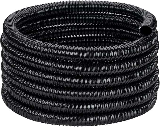 Pond Tubing ID 3/4” × 10ft Black Corrugated Flexible Reinforced Waterfall Pond Tube Sump Pump Hose, Non-toxic & Kinkproof (10 ft, 3/4" ID)